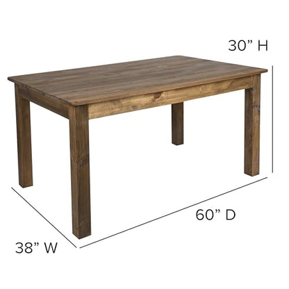 Merrick Lane Rustic Brown Solid Wood Dining Table, Kitchen Table with Square Legs, Farmhouse Dining Table, 38" x 60", Seats 6, Rustic Finish for Indoor or Outdoor Use - WoodArtSupply