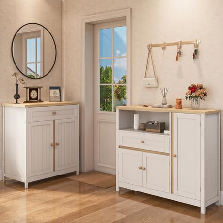 Viaozutis Storage Cabinet with Doors and Drawers,Kitchen Storage Cabinets，with Drawer and Adjustable Shelf（White） Viaozutis