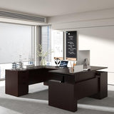 ALFA BUSINESS 100.4'' U Shaped Executive Standing Desk with Pre-Assembled Frame & Lockable Cabinets, Height Adjustable Desk Dual-Motor Sit-Stand Workstation for Corporate & Home Office (Espresso-U) ALFA BUSINESS
