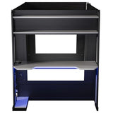MERITLINE Queen Size Gaming Bunk Bed with Built-in Desk, RGB LED Lights & USB Port, Cable Management System & PC Tower Space, Overhead Storage Shelves, Full-Length Guardrails, Black+Grey MERITLINE