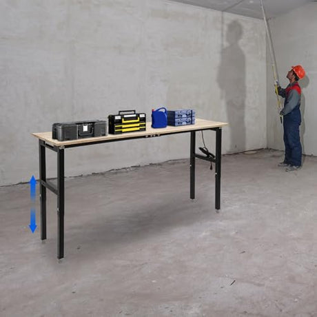 Heavy-Duty Workbench with Power Outlets, 3000lbs Load Capacity 72x20 Inch Work Table with 4 AC & 2 USB Ports, Height Adjustable Workshop Desk 31.5-39.3in Coehazelf