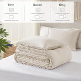 Codi Beige Twin Comforter Set for Girls - Boho Aesthetic Pom Fringe Design Cute Bedding, Soft Washed Microfiber Taupe Bed Sets, Lightweight Chic,1 Comforter & 1 Pillowcase Codi