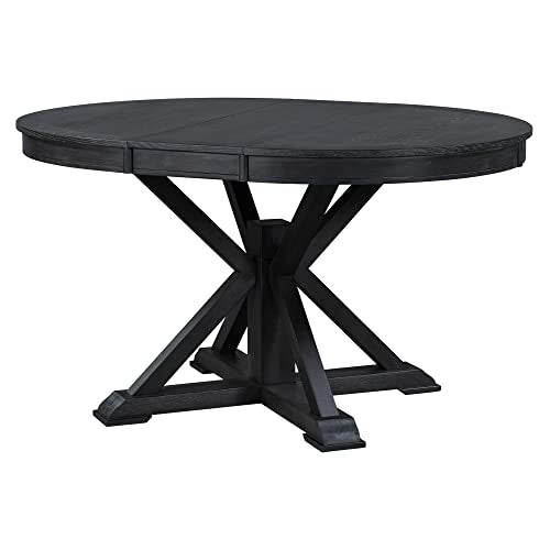 Merax Farmhouse Wooden Round Extendable Dining Table Set with Chairs for 4 Persons 5 Piece Round Kitchen Table Set for Small Space, Deep Espresso Merax