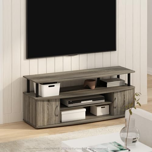 Furinno Jaya Large Entertainment Center Hold up to 55-in TV, Grey Oak/Black Furinno