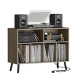 Cozy Castle Record Player Stand with Vinyl Storage Cabinet, Wood Turntable Table Open Shelf Holder Up to 350 Albums Cube Storage Organizer for Living Room, Office, Gray Cozy Castle