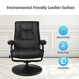 WATERJOY Swivel Recliner Chair, PU Leather Lounge Armchair Recliner, 360 Degree Swivel Overstuffed Padded Seat Chair with Footrest Stool Ottoman Set for Office Living Room Black