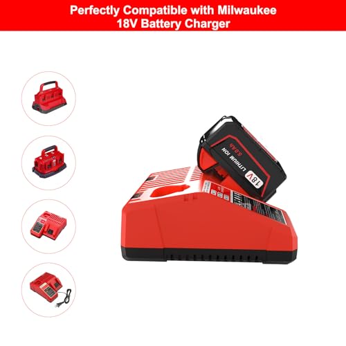 2Pack 5.0Ah 18V Lithium-ion Battery Replacement for Milwaukee M18 Battery, Replacement for Milwaukee M18 Cordless Power Tools 18V Batteries 48-11-1850 48-11-1840 48-11-1812 and 18 Volt Charge - WoodArtSupply