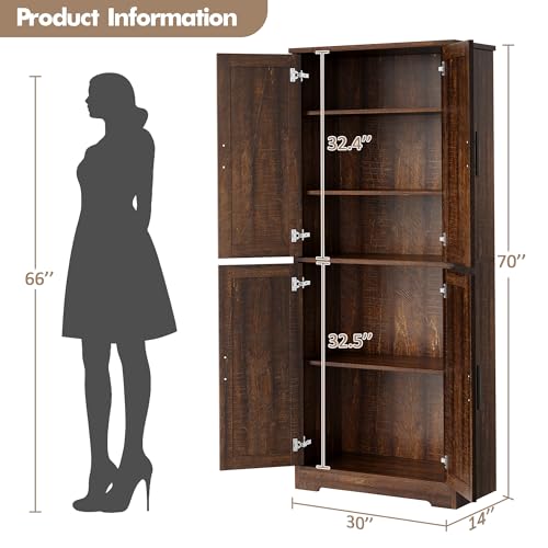 GarveeLife 70" Tall Kitchen Pantry,Farmhouse Storage Cabinet with Adjustable Shelves,Farmhouse Pantry Cabinet with 4 Barn Doors, for Kitchen,Dining Room,Living Room.(Rustic Brown) GarveeLife