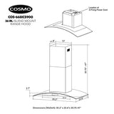 COSMO COS-668ICS900 36 in. Lumin Collection 380 CFM Ducted Island Range Hood, Soft Touch Controls, LED Lights, Stainless Steel COSMO