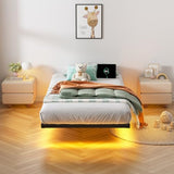 HAVONIZD Floating Bed Frame Twin with LED Lights and Charging Station - 8 inch Platform Bed Frame No Box Spring Needed, Easy Assembly HAVONIZD