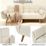 Trygoal Convertible Futon Sofa Bed, Modern Futon Couch with 2 Pillows, Small Futons Couch with Adjustable Armrest & Backrest, Loveseat Sofa Bed for Living Room, Bedroom, Beige Trygoal