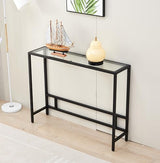 MAJARO Small Modern Console Table for Entryway, Tempered Glass with Metal Frame Sofa Table for Living Room, Hallway, Office (Single-Layer, Black) MAJARO