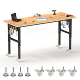 BETISEF 70’’ Work Bench Adjustable Workbench Heavy Duty Work Table with Power outlets, Pegboard, Wheels and Foot Pads, 2000 Lbs Capacity Hardwood Work Benches for Garage, Workshop, Office, Home BETISEF