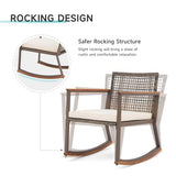 Verano Garden 3 Pieces Rocking Bistro Set, Outdoor Conversation Bistro Chairs and Table Set with Wood Armrest and Soft Cushions, Small Porch Set Balcony Set for Garden, Patio, Yard Verano Garden