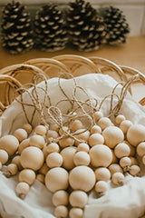 Sage in Thyme Boho Christmas Tree Ornaments Rustic Wooden Beads Natural Modern Minimalist Xmas Decorative for Home Decor Christmas Tree Bohemian Holiday Set of 12 (Wood Natural) sage in thyme