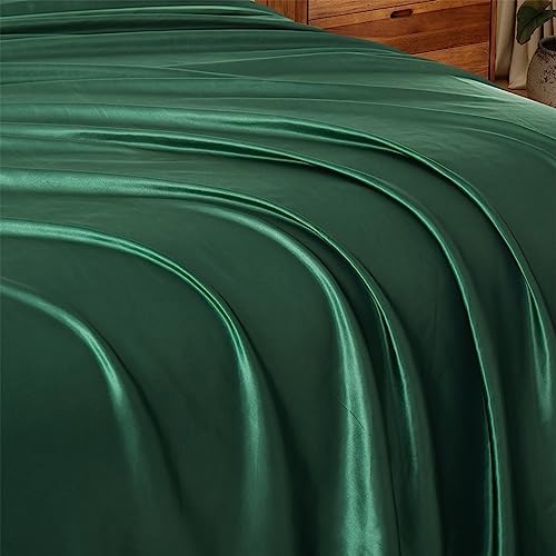 Ersmak Satin Flat Sheet Only, Single Flat Sheet Twin, Luxury & Ultra Soft Silky Bedding Top Sheet for Twin Mattress - Emerald Green Ersmak