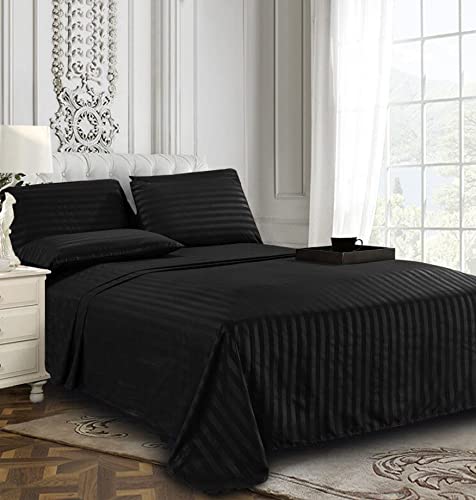 Elegant Comfort Best, Softest, Coziest 6-Piece Sheet Sets! - 1500 Premier Hotel Quality Luxurious Wrinkle Resistant 6-Piece Damask Stripe Bed Sheet Set, Queen Black Elegant Comfort