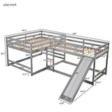 Quad Bunk Beds with Slide, L Shape Bunk Bed Compatible with 4, Full Over Full Bunk Bed & Twin Over Twin Bunk Bed, Wood Corner Bunk Beds Compatible with Boys Girls Teens (4 Beds, Gray) ，Queen Bed TMAXX