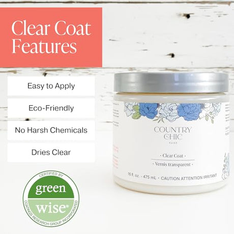 Clear Coat Quart (32oz) - Eco-Friendly Clear Satin Sheen Top Coat for Chalk Style Wood Furniture Paint, Non-Yellowing Waterproof Finish, Easy Application Country Chic Paint