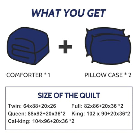 Decroom Lightweight Full Comforter Set with 2 Pillow Sham - 3 Pieces Set - Quilted Down Alternative Comforter/Duvet Insert for All Season - Blue/Grey - Full Size Decroom