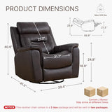 KISLOT Leather Recliner Chair, 360° Swivel Rocker for Adults Manual Rocking Reclining Chair with Adjustable Backrest Footrest for Living Room Bedroom Home Theater Seating