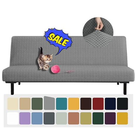 YEMYHOM Futon Cover Latest Jacquard Design High Stretch Armless Sofa Bed Slipcover Anti-Slip Furniture Protector with Elastic Bottom (Futon, Light Gray) YEMYHOM