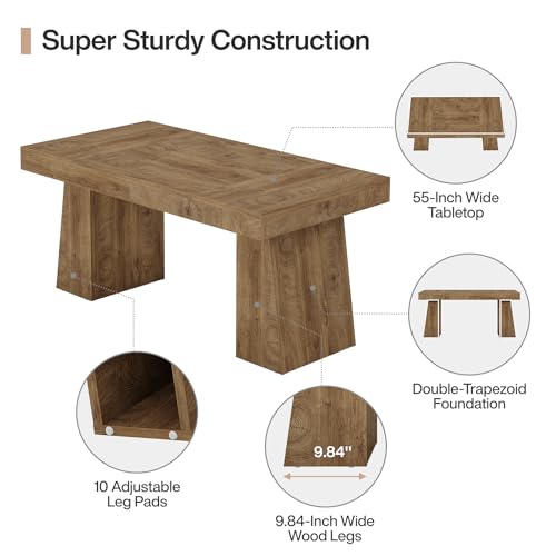 Tribesigns 55" Executive Desk, Wooden Office Desk with Double Pedestal, Modern Simple Computer Writing Table for Home Office, Light Brown Tribesigns