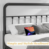 Fluest 14 Inch Full Bed Frame Classic Metal Platform Bed Frame with Charging Station & LED, Victorian Style Iron-Art Headboard/Footboard, Under Bed Storage, No Box Spring Needed, Noise Free Fluest