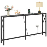 Gewudraw 55.1" Narrow Sofa Table, Console Table with Oulets & USB Ports, Entryway Table, Industrial Couch Table for Hallway, Living Room, Bedroom, 6.5 Feet Power Cord,Black Gewudraw