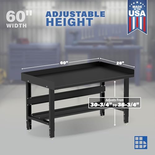 Borroughs® 60" Adjustable Workbench, 12-Gauge Steel Heavy-Duty Workstation with Bottom Shelf & Edge Guards, 2000 LBS Load Capacity Worktable for Borroughs