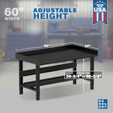 Borroughs® 60" Adjustable Workbench, 12-Gauge Steel Heavy-Duty Workstation with Bottom Shelf & Edge Guards, 2000 LBS Load Capacity Worktable for Borroughs