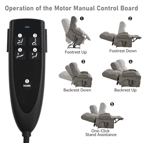 RHHVVR Oversized Recliner Electric Lift Chair, Power Lift Recliner for Big and Tall, 180° Lay-Flat and Assisted Standing, Extra Large Sofa with 8-Point Massage & Heating, Medium-Soft, Gray RHHVVR