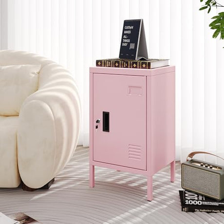 Aobabo 24.4" H Metal Locker Storage Cabinet with 1 Doors, Locker Nightstand with Adjustable Leveling Foot and Adjustable Shelves,Small Lockers for Home, Office, Assembly Required, Pink Aobabo