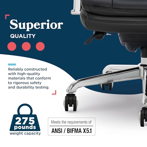 La-Z-Boy Sonata Executive Mid-Back Office Chair, Button-Tufted Seat and Back, Double-Layer Cushion, Padded Armrests, Ergonomic Computer DeskChair, Swivel Metal Base, Bonded Leather, Black/Chrome La-Z-Boy