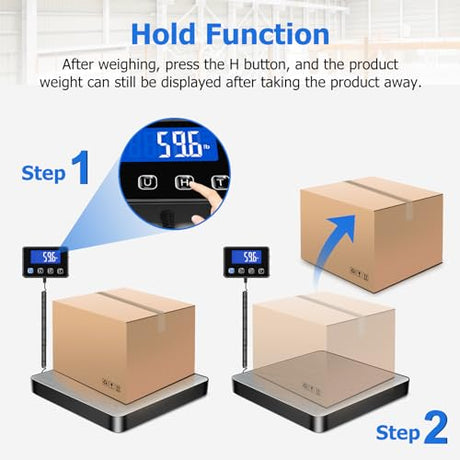 KUAIVO Shipping Scale, 440lb/0.35oz High Accurate Digital Postal Scale with Hold/Tare Function, Shipping Scale for Small Business, Packages, Luggage, Home Use, Battery & Charging Cable Include KUAIVO