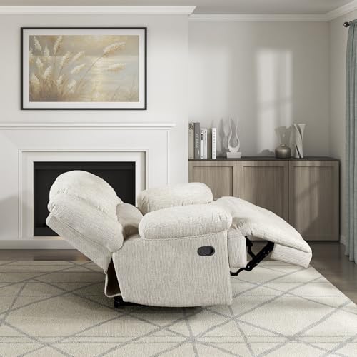 Lexicon Manual Reclining Chair-Textured Microfiber Wall Hugger Recliner, Tab Pull Reclining, Pillow Top Arms, for Living Room/Theater Seating/Apartment, Easy Assembly, Vanilla Beige