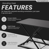 ANTHOSPACE Standing Desk Converter 23.6" x 13.4", Adjustable Height 2.4"–15.7", Sit Stand Converter with Sturdy Steel Frame, Ergonomic Standing Desk Topper & Monitor or Laptop Riser for Home Office ANTHOSPACE