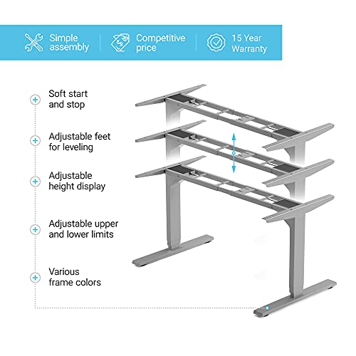 PROGRESSIVE AUTOMATIONS Standing Desk Frame Dual Motor. Adjustable Height and Width, 3 Stages Electric Legs for sit Stand desks. Suites Tops from 48" to 73" FLT-02 Grey PROGRESSIVE AUTOMATIONS