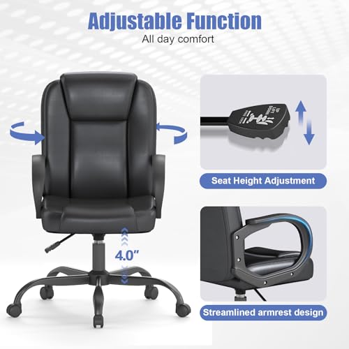 ZZH Executive Office Chair, Leather Desk Computer Chair with Armrests, Mid-Back Swivel Adjustable for Home Office, 10PC, Black ZZH