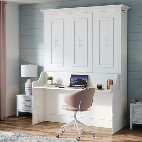 Xtraroom Alegra Queen Murphy Bed with Desk | Engineered and Solid Wood Construction | Smooth Painted Finish - No Melamine Used |Perfect for a Home Office Guest Bed | Murphy Desk Bed Queen Size Xtraroom