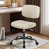 DUMOS Small Armless Home Desk Executive Chair with Low Back Lumbar Support, Height Adjustable PU Leather Computer Office Chair with 360° Swivel Wheels for Kids and Adults, Beige DUMOS