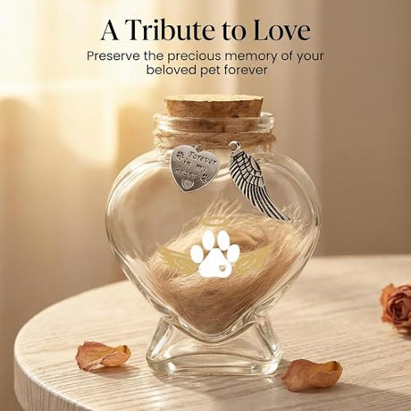 Chowsie Pet Memorial Bottle for Pet Hair, Pet Fur Memorial Keepsake, Keepsake for Dog and Cat Hair with Heart Shape Glass Chowsie