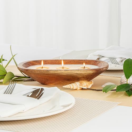 Restaurantware-Coco Casa 9.1 x 5.5 x 2 Inch Wood Dough Bowl Candle, 1 Hand Poured Bread Bowl Candle - Vanilla Fragrance, Double Wax Blend, Soy Wax Scented Candle, Wooden Wick Restaurantware