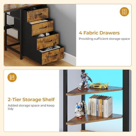 ADORNEVE Bunk Bed with Desk, Full Over Full Bunk Beds with Charging Station & Led Lights, 4 Storage Drawers & 2 Open Storage Shelves, Metal Loft Bed with Safety Guardrail & Ladder for Kids/Teen, Black ADORNEVE