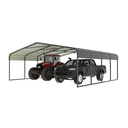 MUPATER Outdoor Carport, 20' x 20' Heavy Duty Canopy for Garage, Car Garage Shelter with Galvanized Metal Roof and Frame for Car, Grey - WoodArtSupply