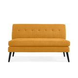 Handy Living Armless Loveseat in Mustard Yellow Linen with Espresso Legs Handy Living
