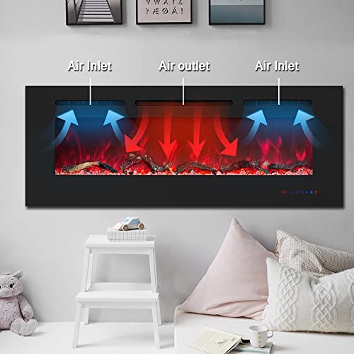 Kentsky 42 inches Electric Fireplace Inserts, Recessed and Wall Mounted Fireplace Heater, Linear Fireplace w/Thermostat, Remote & Touch Screen, Multicolor Flame, Timer, Logs & Crystal, 750W/1500W Kentsky
