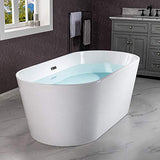 WOODBRIDGE 59" Acrylic Freestanding Bathtub Contemporary Soaking White Tub with Brushed Nickel Overflow and Drain,B0014 -B/N-Drain &O WOODBRIDGE