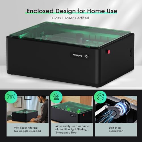Gluwphy 10w Laser Engraver 8-in-1 Enclosure Class 1 Laser Engraver and Cutter Machine,Built-in Smoke Filtering System with Air Assist and Honeycomb Gluwphy