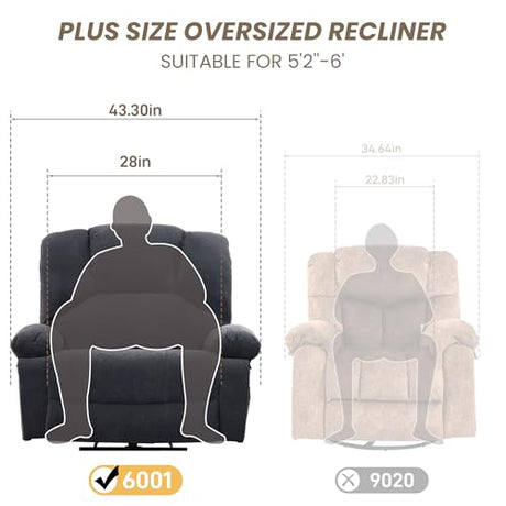 HOMYEDAMIC Oversized Power Recliner Chair 350lb with Hidable Cup Holders, Extra Wide Large Big Electric Recliner Chair with Lumbar Support Pillow Nursery Chair Living Room (Power, Grey) HOMYEDAMIC